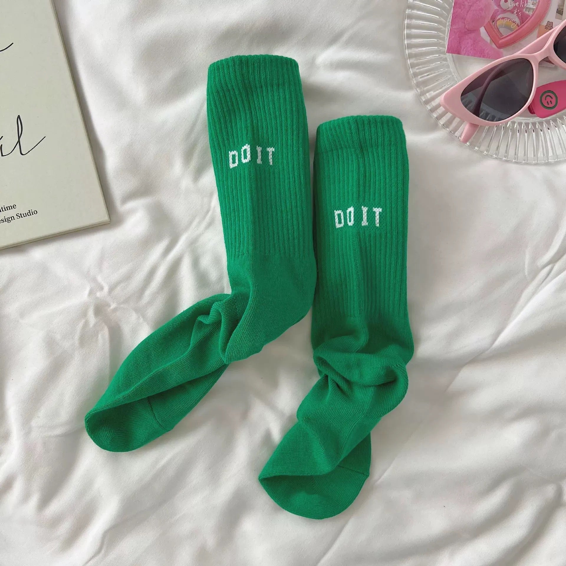 Y2k Pink Socks Dark Green
