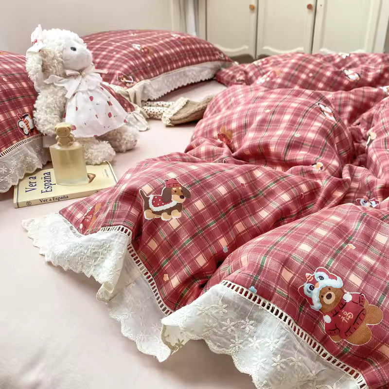 Cozy Cottagecore Red Plaid Bedding Set