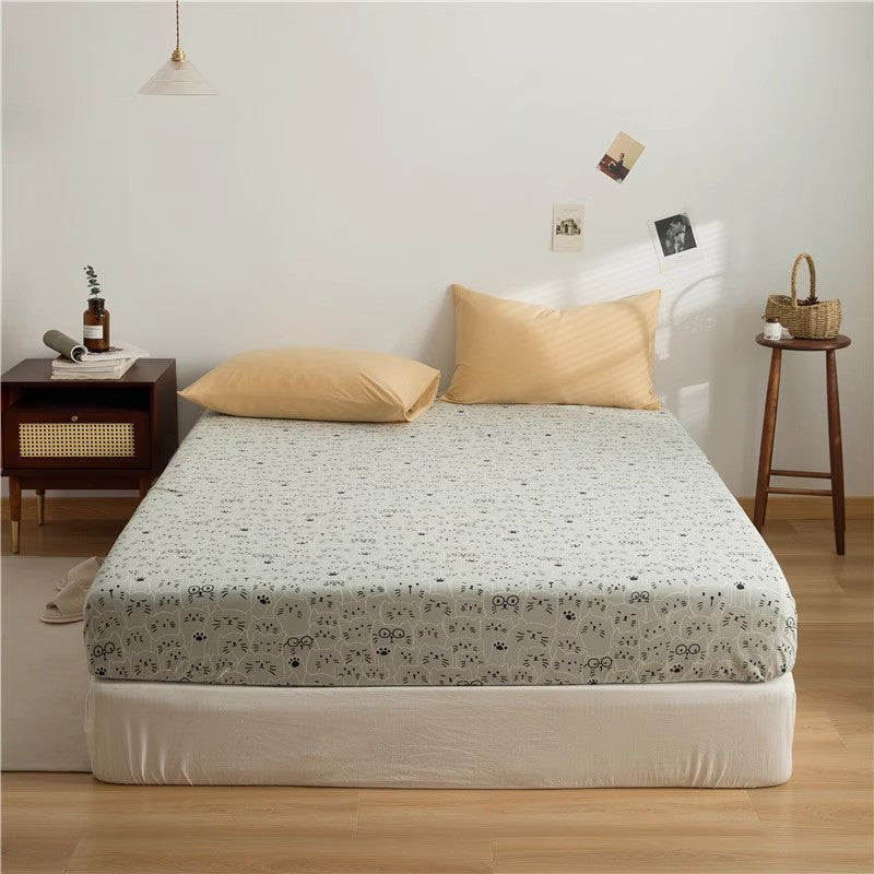 Cotton Bed Sheets for Kids Green Cat