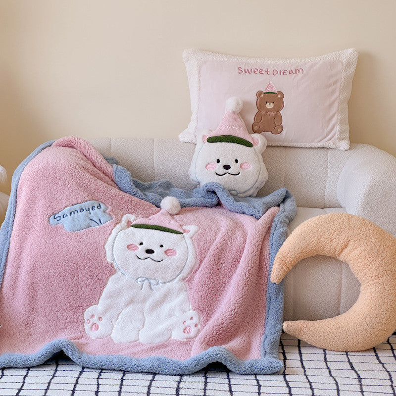 Plush Sherpa Throw Blanket – Donut & Samoyed Designs