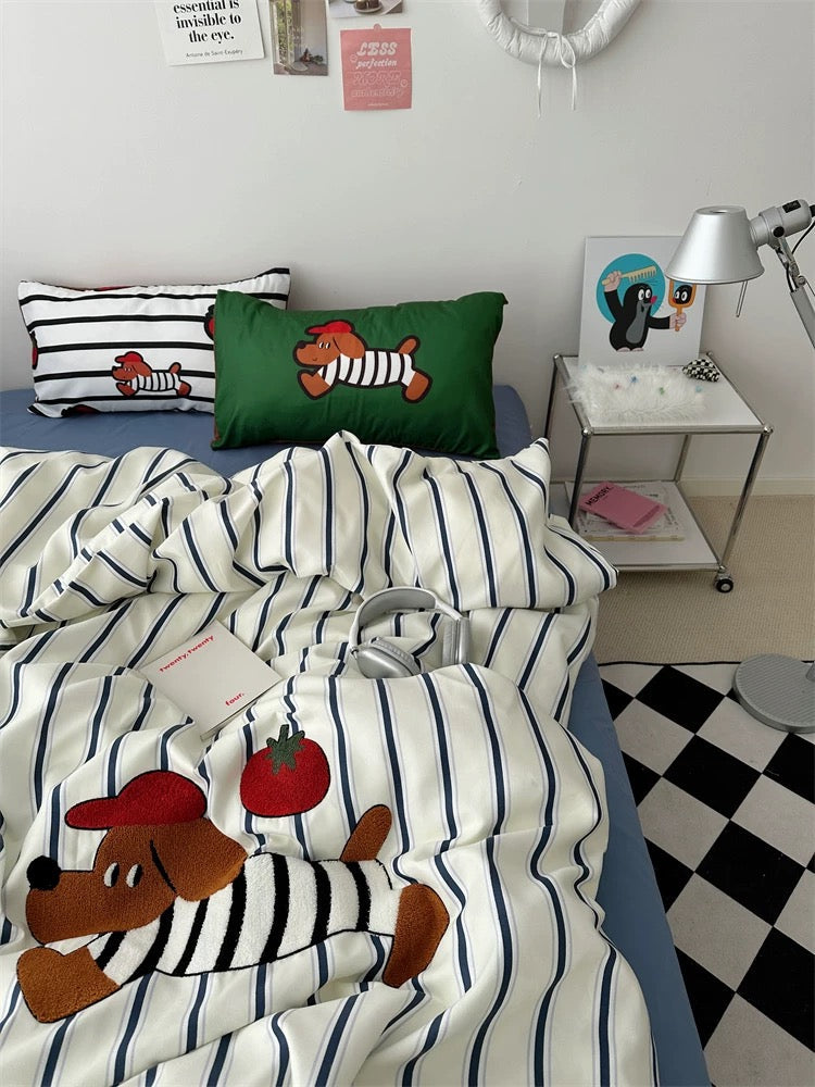 Cartoon Puppy Embroidered Bedding Set
