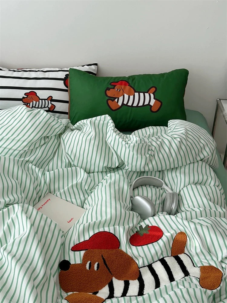 Cartoon Dog Embroidered Bedding Set