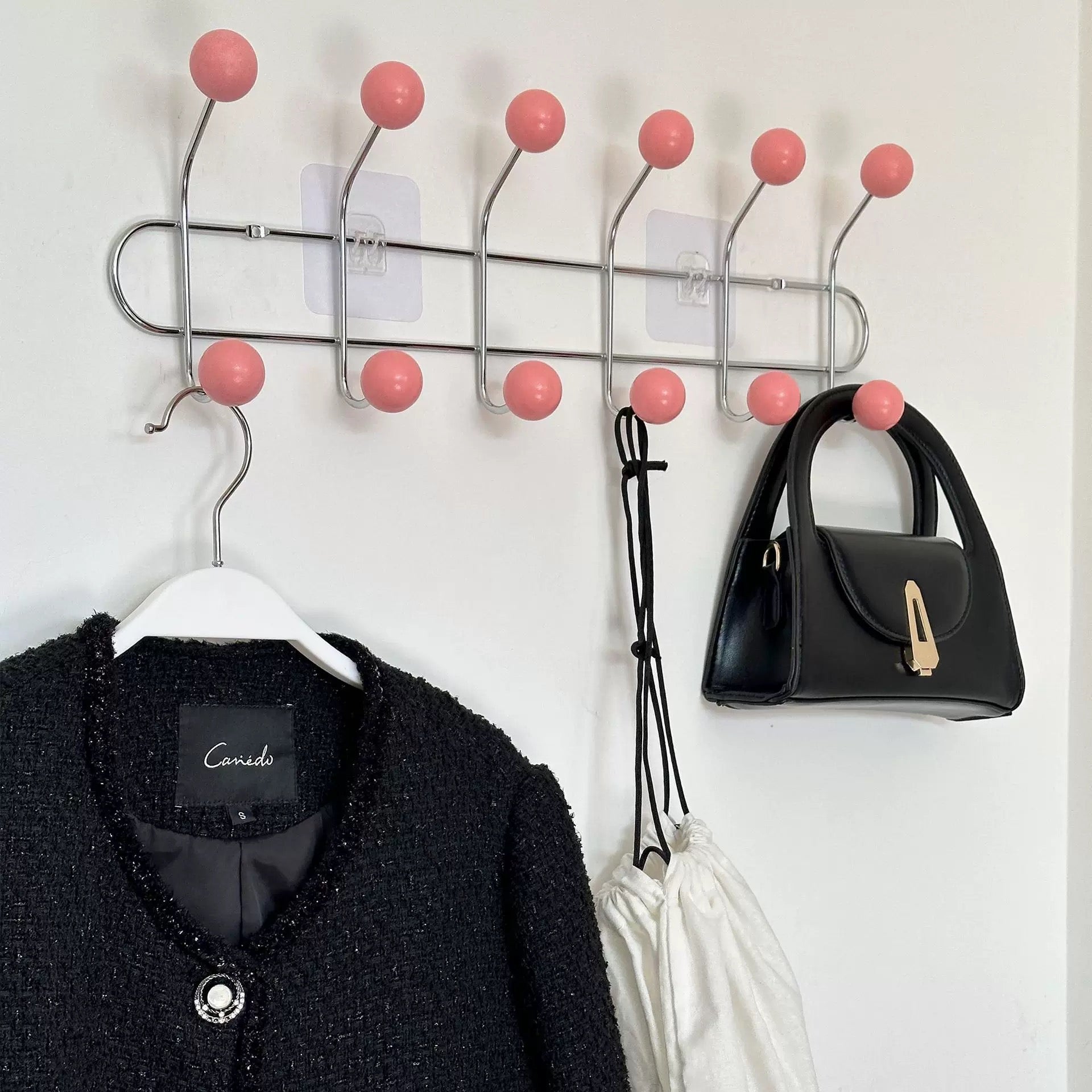 Retro Wall Mounted Coat Rack Pink L: 49.5 x 15 cm (19.5 x 5.9 in)