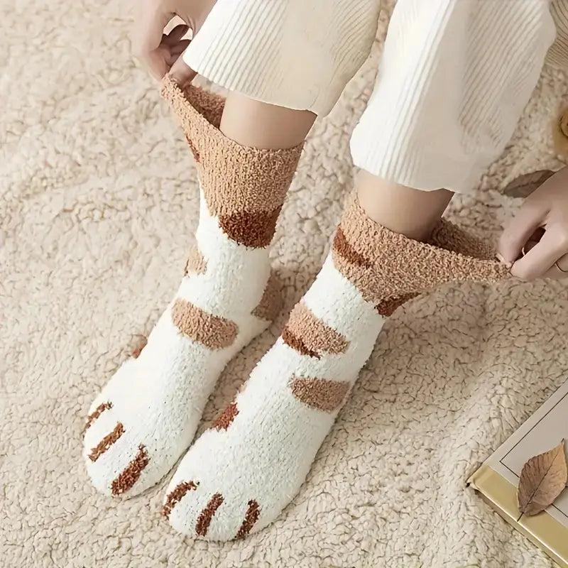 The Cat Paw Socks Cream Brown One Size (Women)