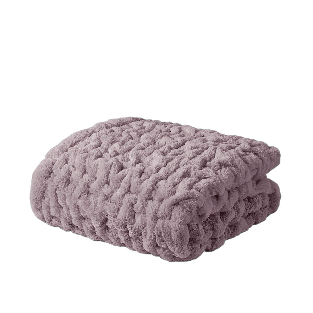 Ruched Fur Throw 50x60" Lavender Grey