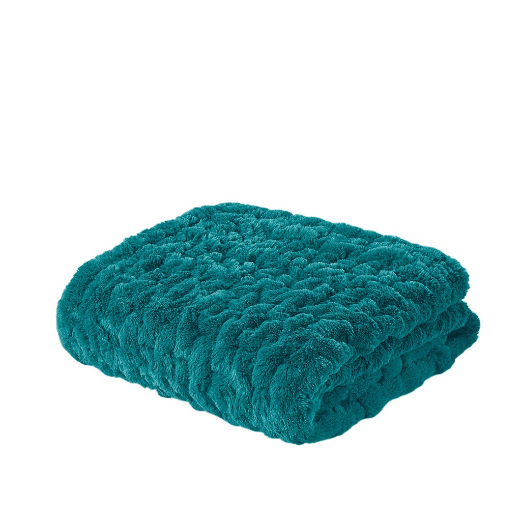 Ruched Fur Throw 50x60" Teal