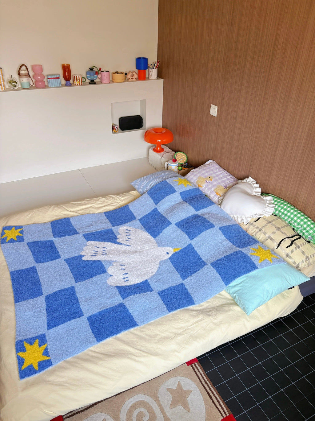 Blue Checkered Dove Throw Blanket