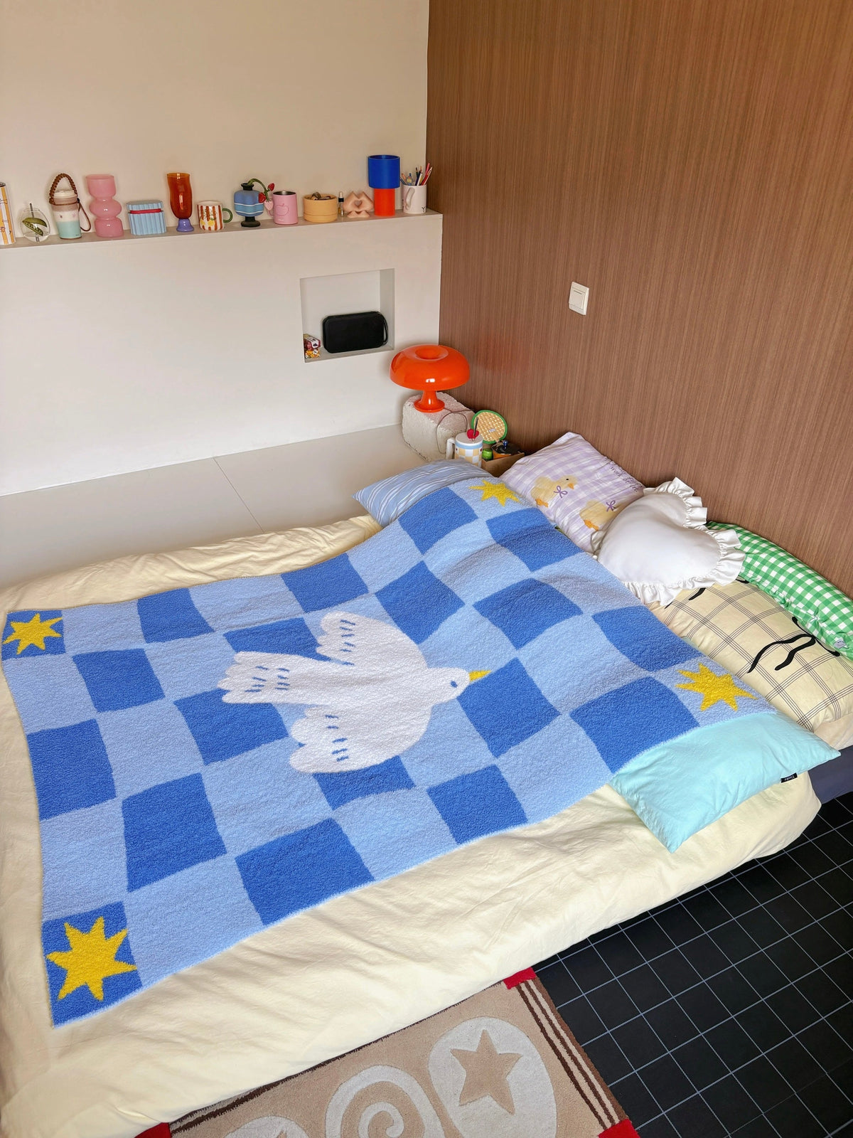 Blue Checkered Dove Throw Blanket