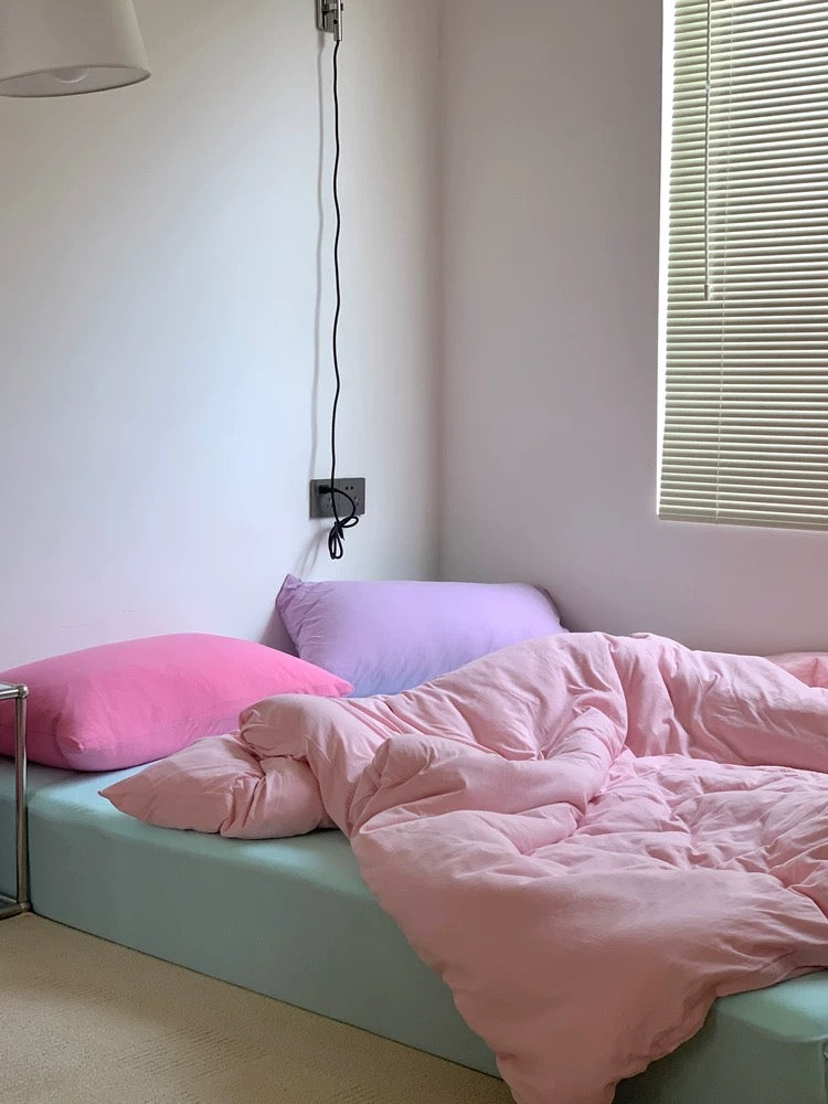 Pastel Pink Cotton Duvet Cover Set Pink