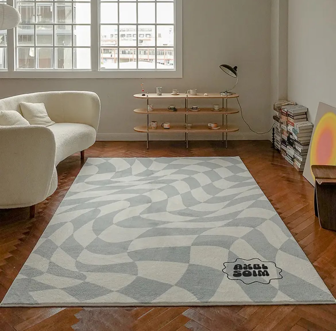 Retro Checkerboard Rug Gray