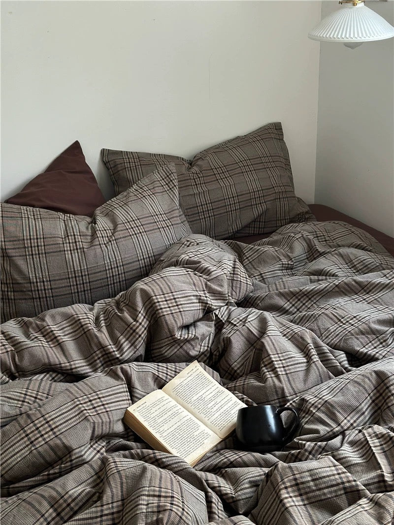 Dark Academia Plaid Cotton Duvet Cover Set