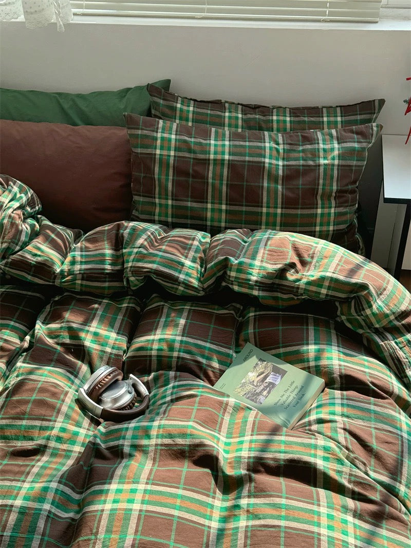 Cottagecore Aesthetic Brown Plaid Bedding Set