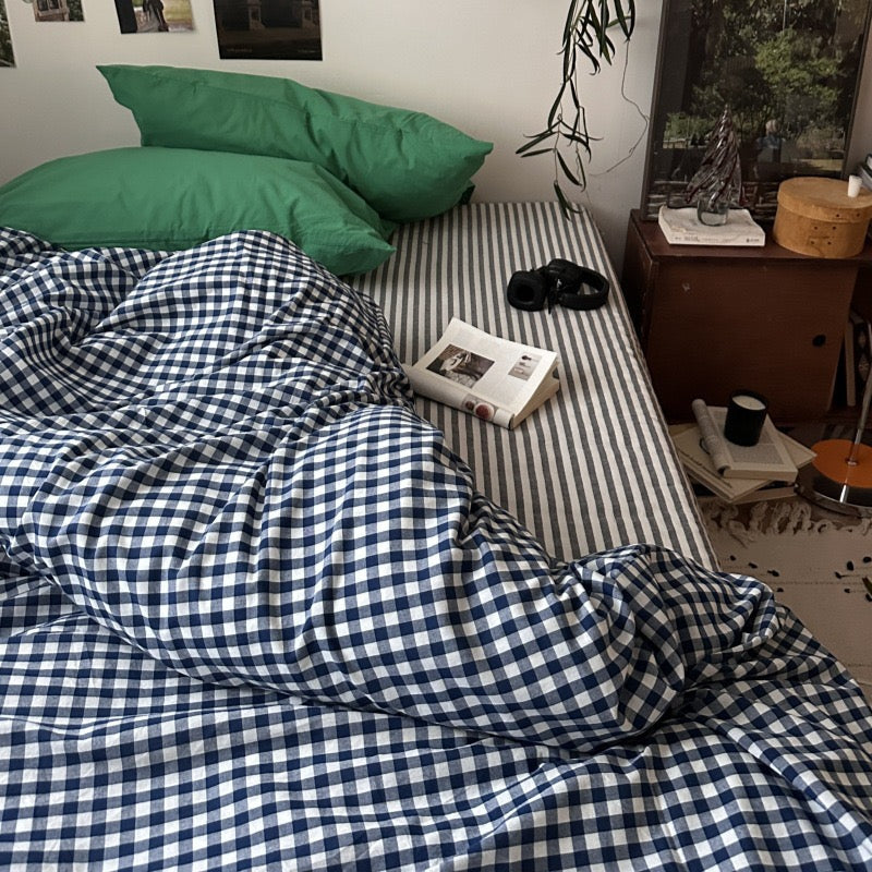 Navy Gingham Duvet Cover Set
