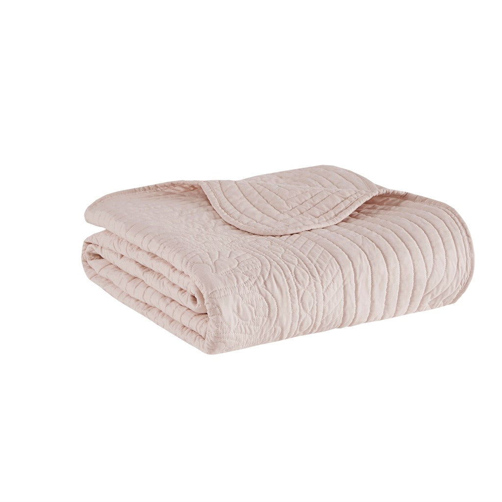 Tuscany Oversized Quilted Throw with Scalloped Edges 60x72 Blush