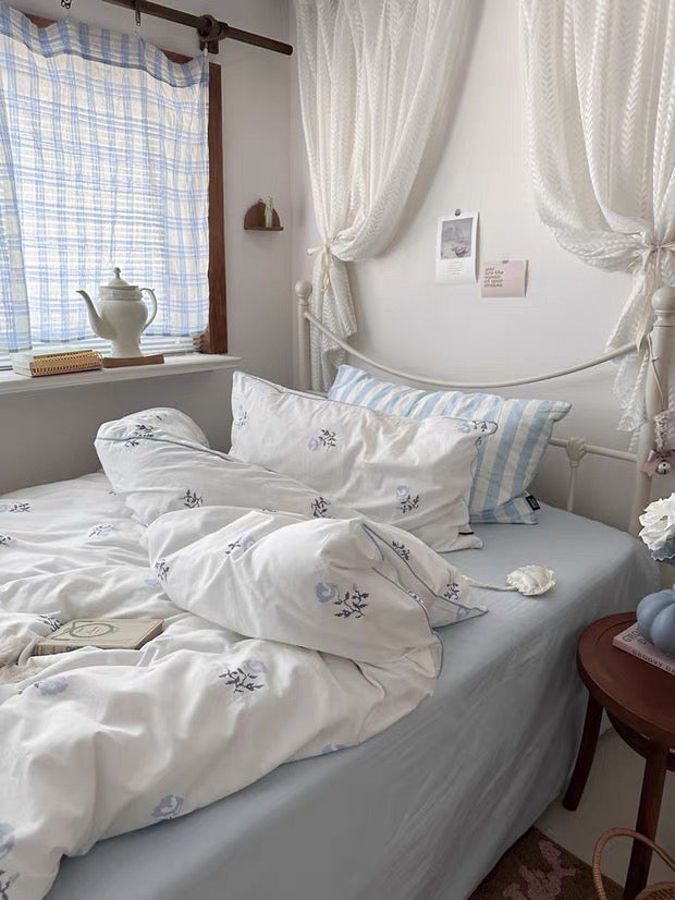 White Floral Cotton Duvet Cover Set