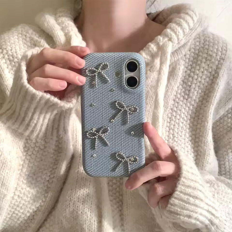 Sparkly Denim Bow iPhone Case