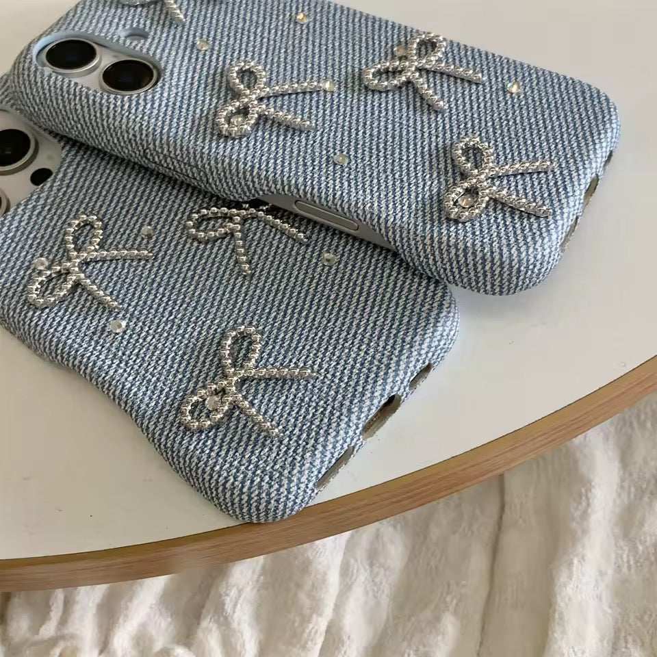 Sparkly Denim Bow iPhone Case