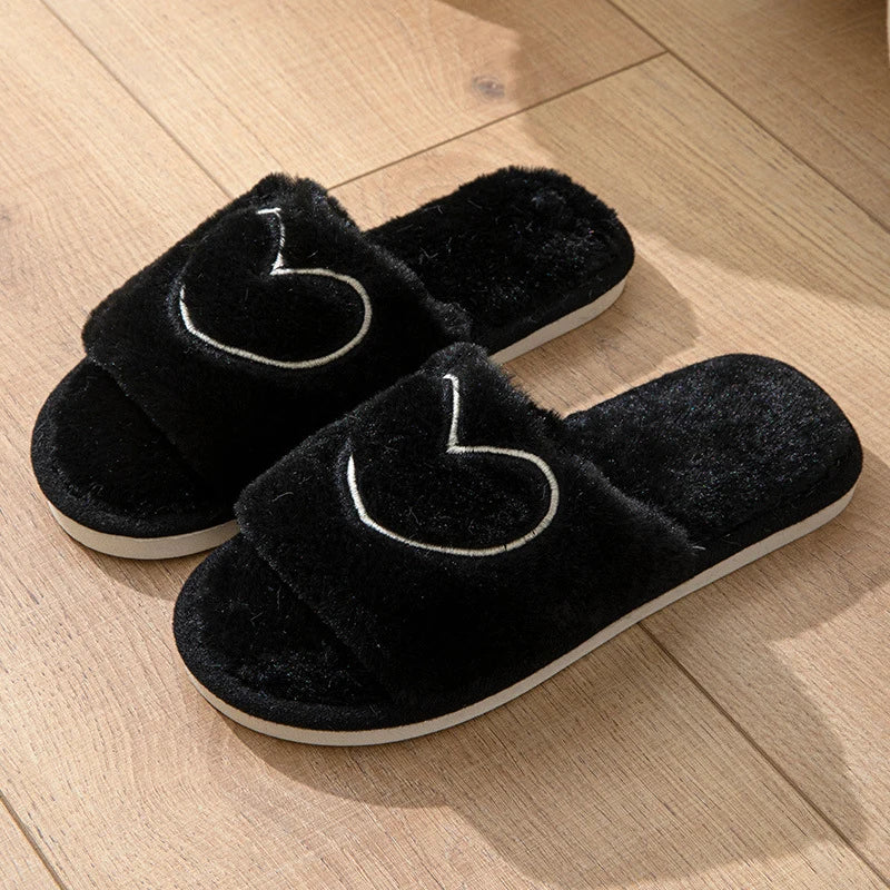 Women's Plush Open Toe Slippers Black
