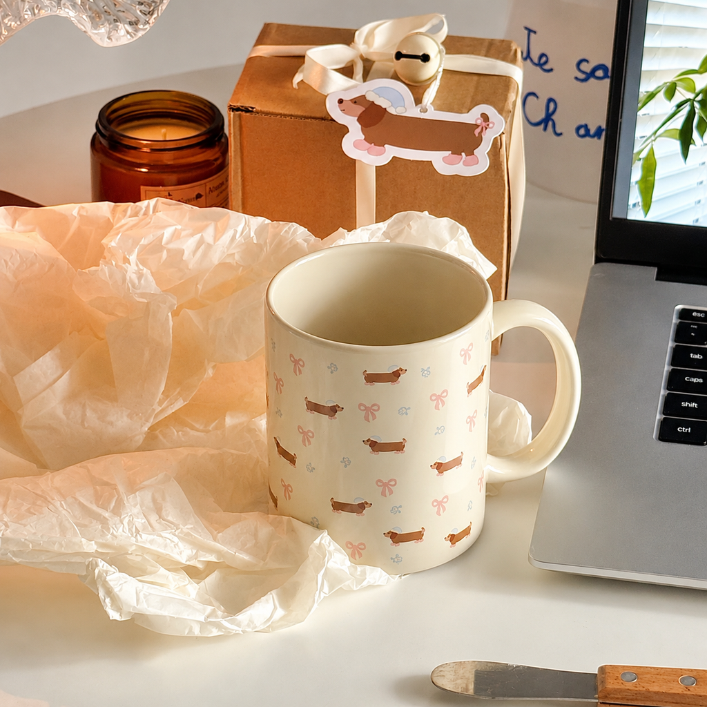 Dachshund Mug with Bows & Florals
