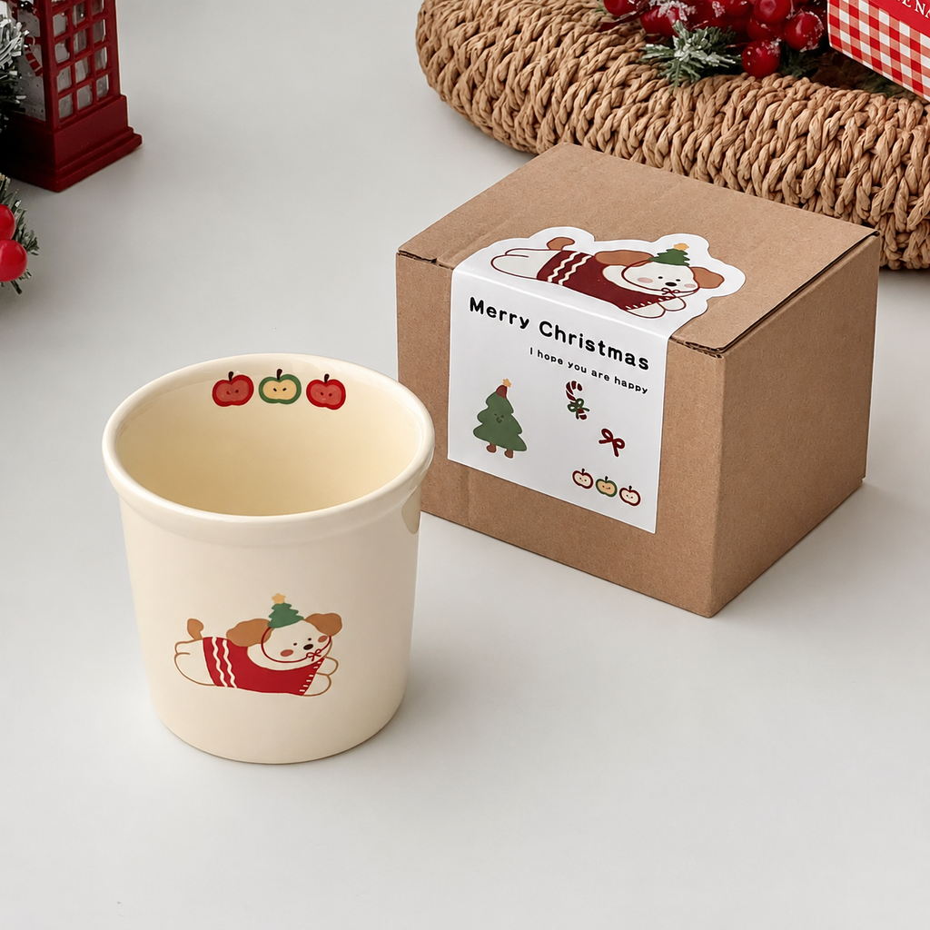 Dog Mug with Christmas Puppy Prints