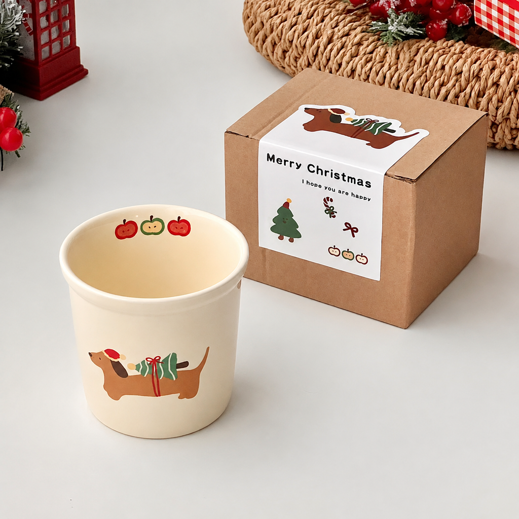 Dog Mug with Christmas Puppy Prints