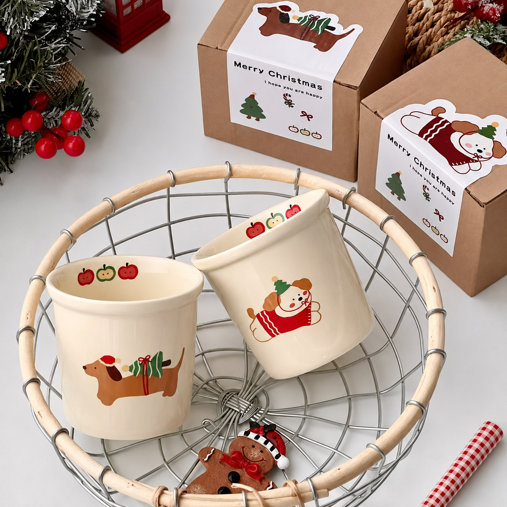 Dog Mug with Christmas Puppy Prints