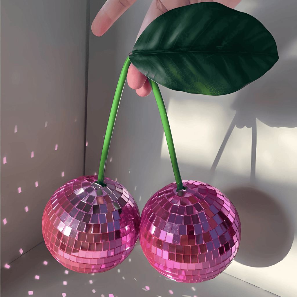 Red Cherry Disco Ball Mirror Decor