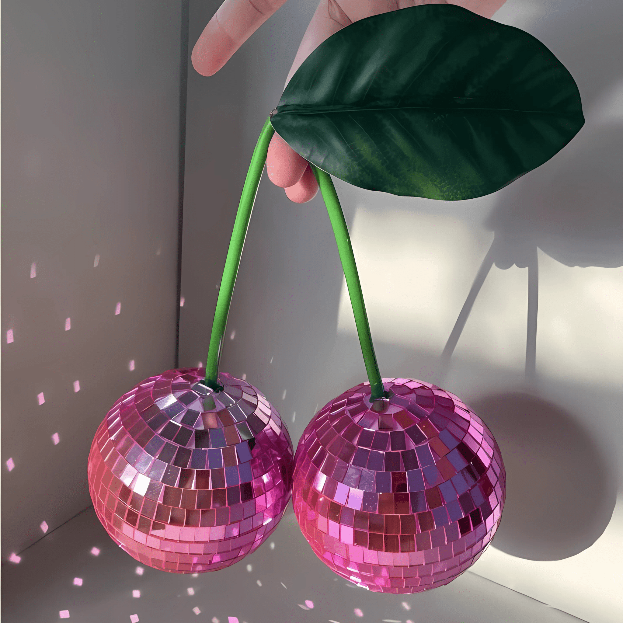 Red Cherry Disco Ball Mirror Decor