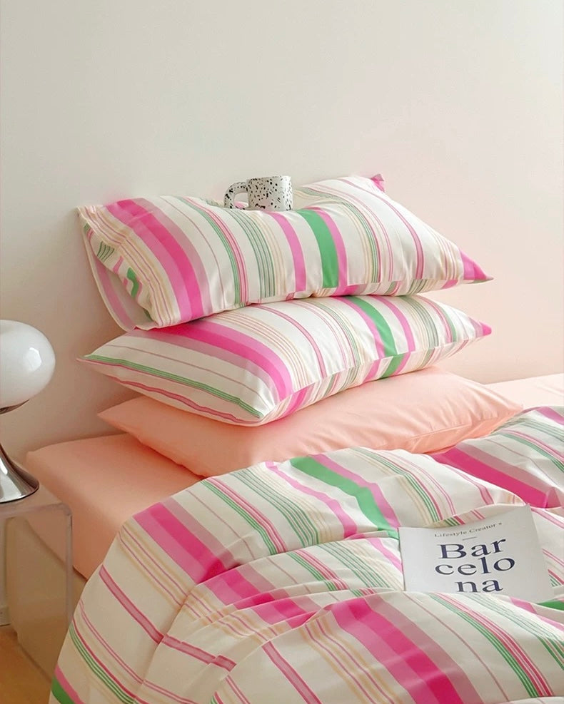 Pastel Rainbow Striped Cotton Duvet Cover Set