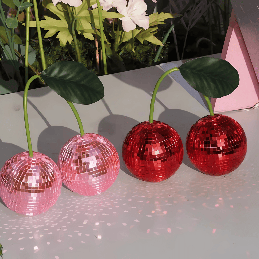 Red Cherry Disco Ball Mirror Decor
