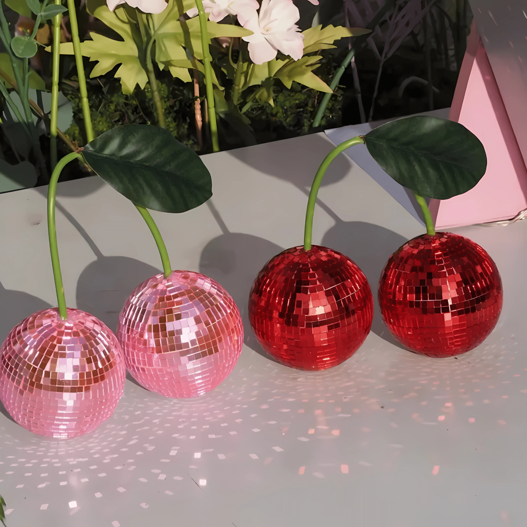Red Cherry Disco Ball Mirror Decor
