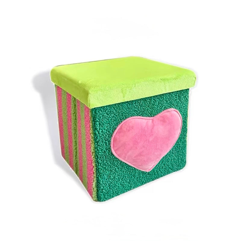 Heart Velvet Storage Stool