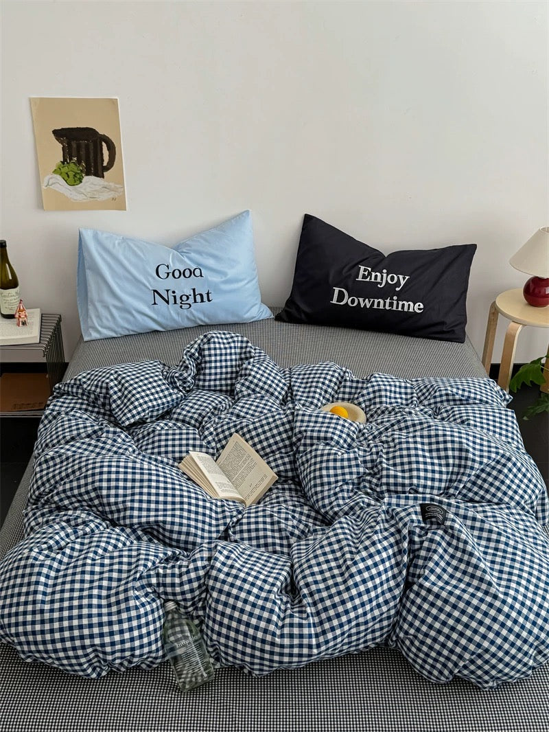 Black & Blue Preppy Gingham Bedding Set