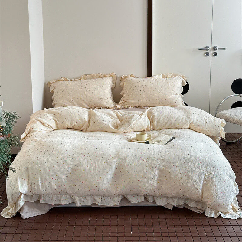 Polka Dot Bedding Set – Ruffle Cotton Muslin