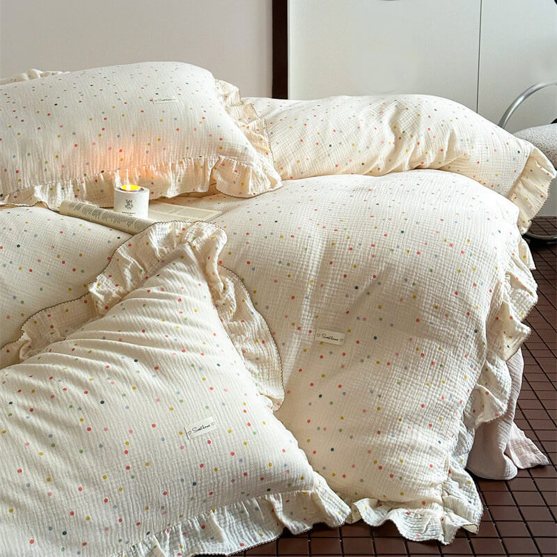 Polka Dot Bedding Set – Ruffle Cotton Muslin
