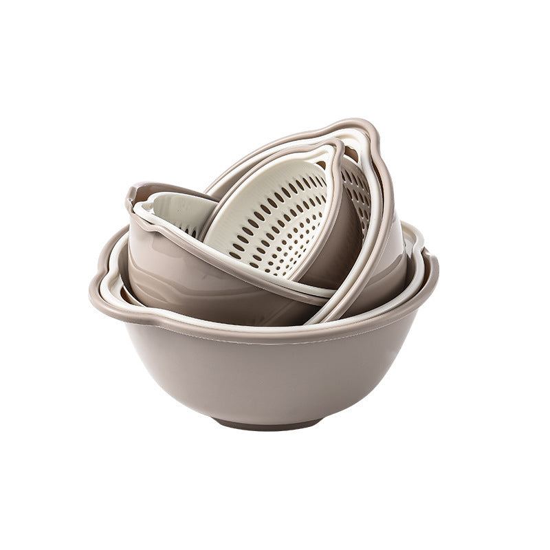 Double-Layer Colander Bowl 8-Piece Set Beige