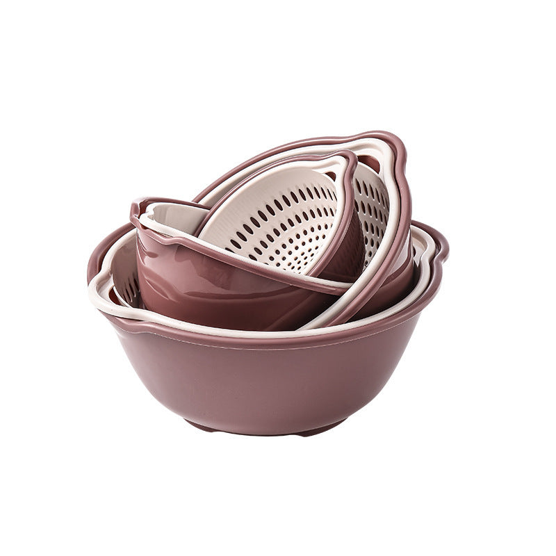 Double-Layer Colander Bowl 8-Piece Set Pink