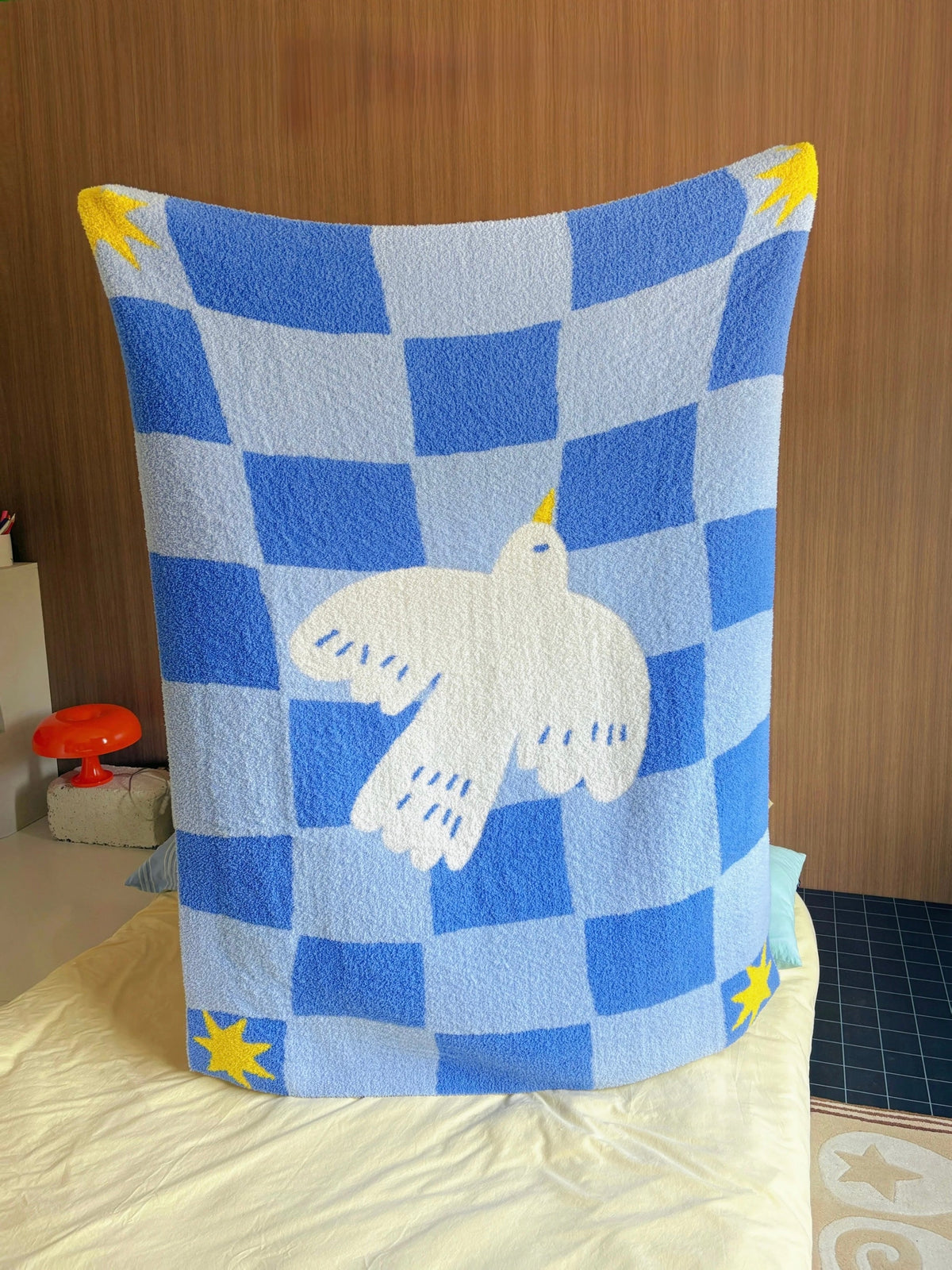 Blue Checkered Dove Throw Blanket