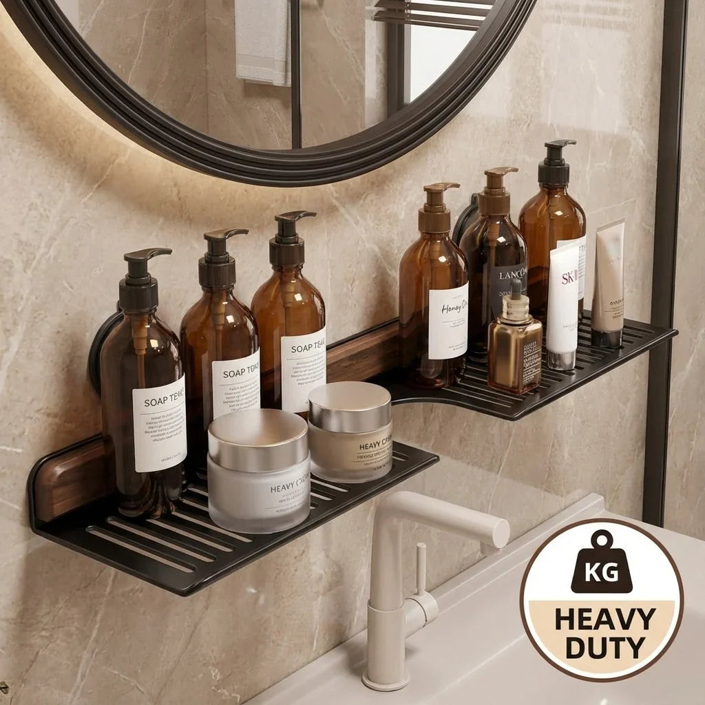 No-Drill Walnut Bathroom Shelf