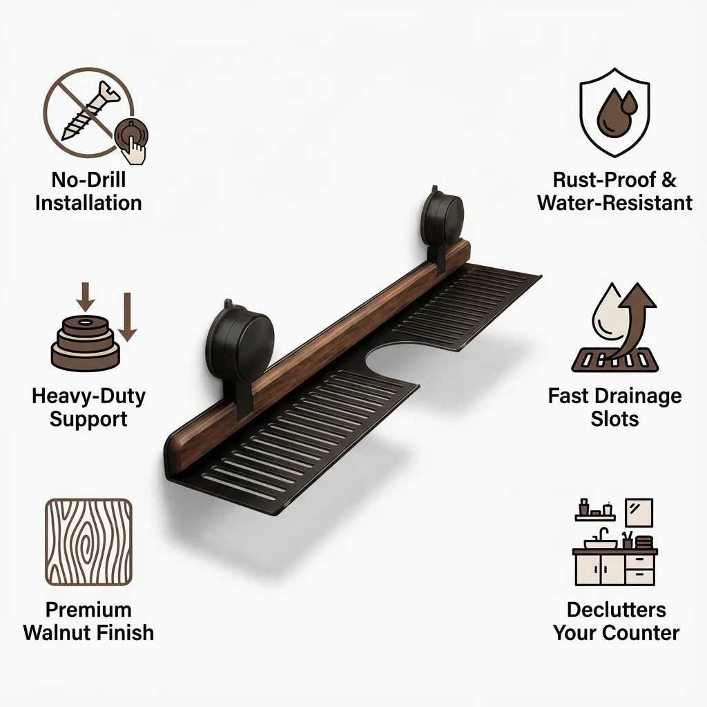 No-Drill Walnut Bathroom Shelf