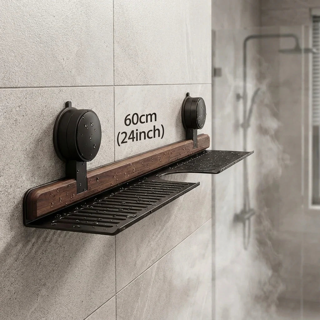 No-Drill Walnut Bathroom Shelf 24" (60 cm)