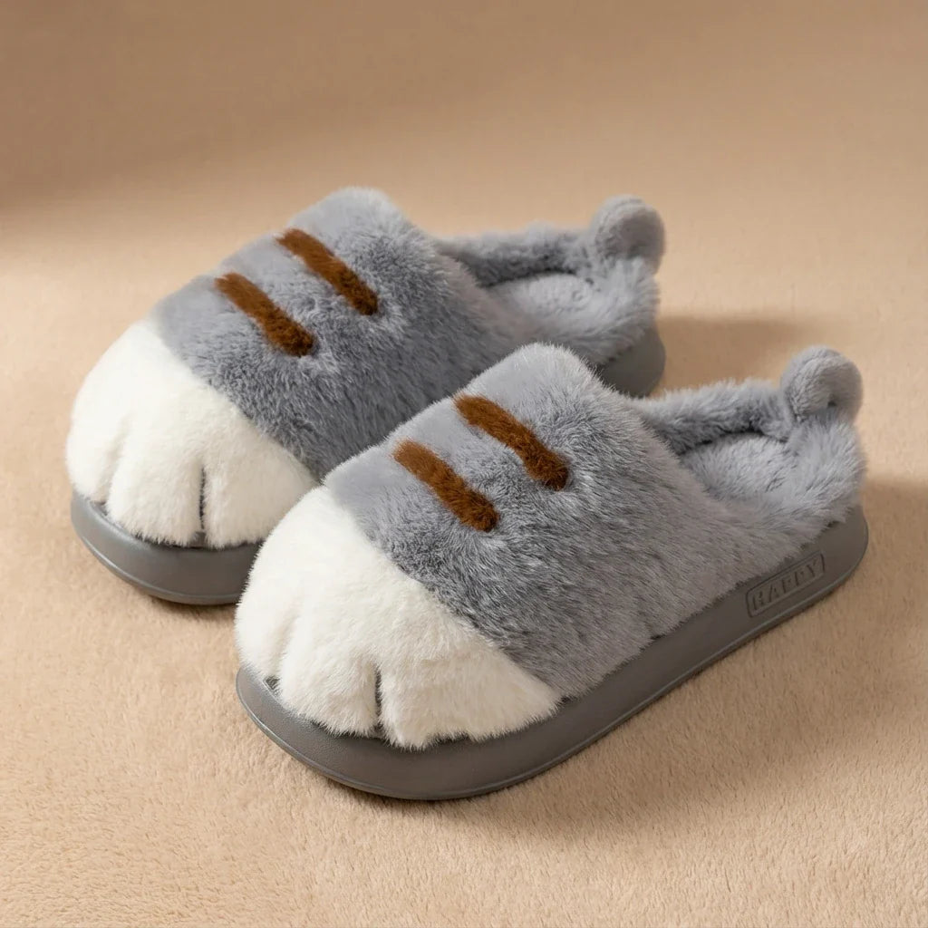 Cat Paw Plush Slippers - Limited Time Offer Gray