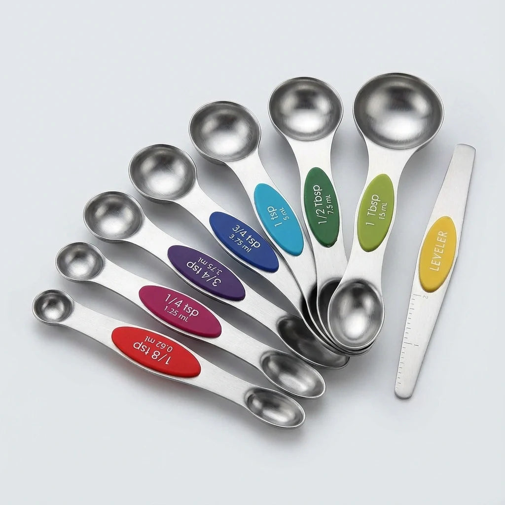 Magnetic Stainless Steel Measuring Spoons Set (8-Piece) Multicolor