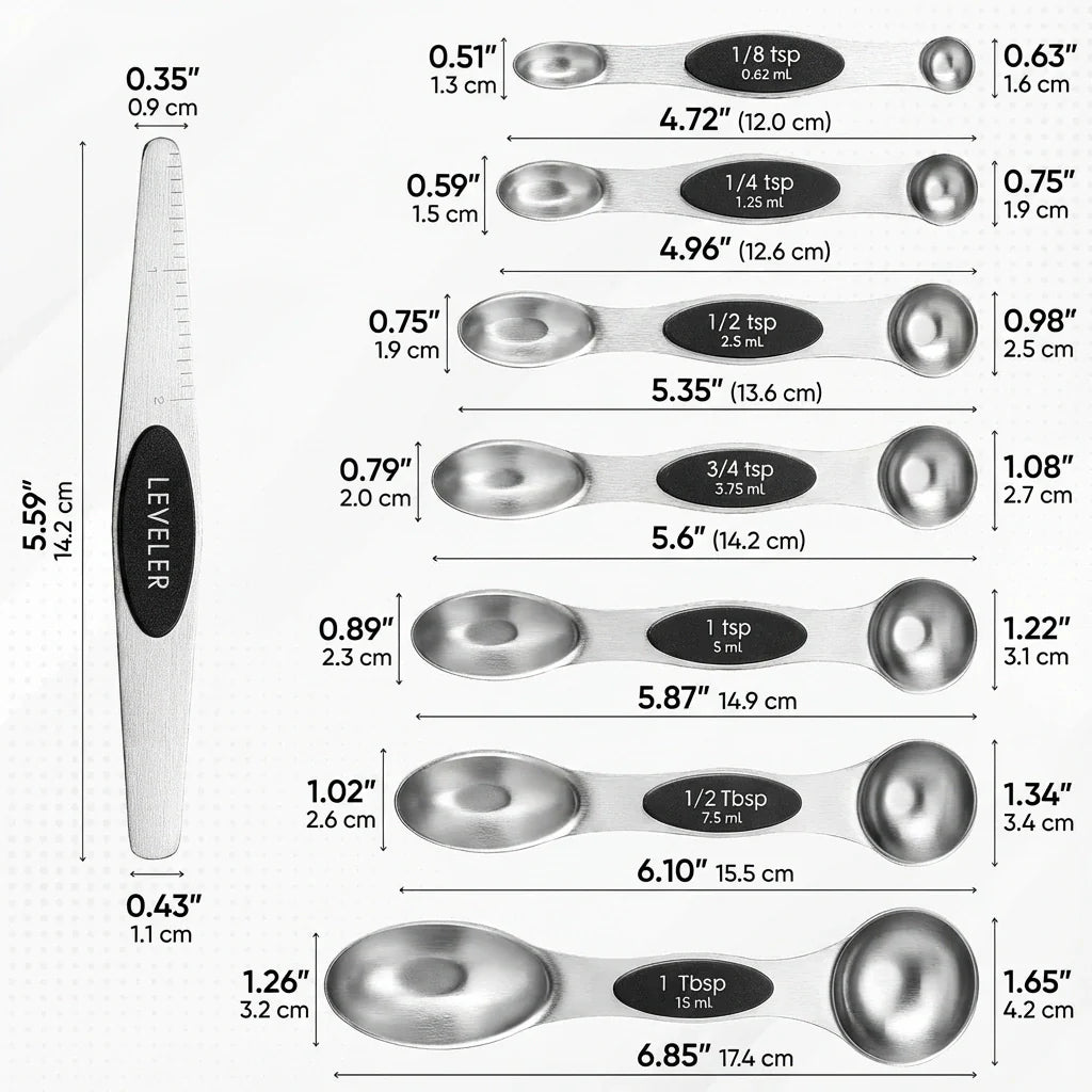 Magnetic Stainless Steel Measuring Spoons Set (8-Piece)