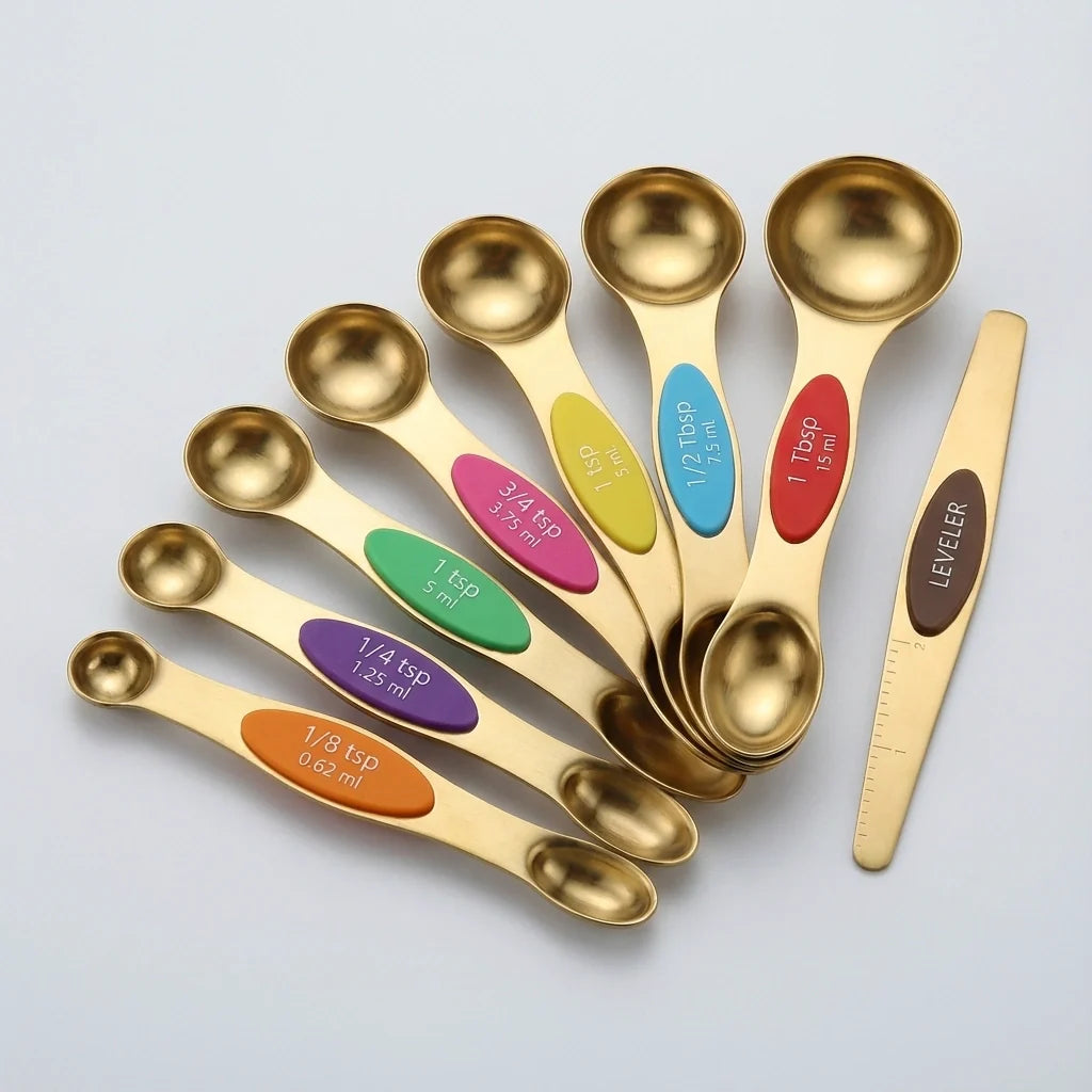 Magnetic Stainless Steel Measuring Spoons Set (8-Piece) Gold