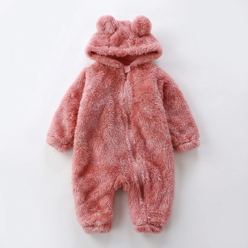 Plush Bear Winter Baby Romper Pink