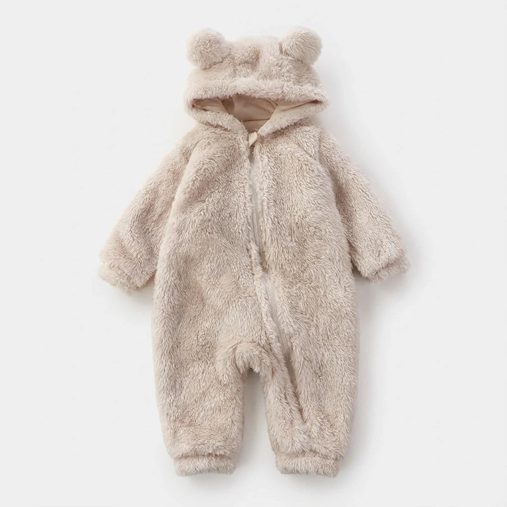 Plush Bear Winter Baby Romper Beige