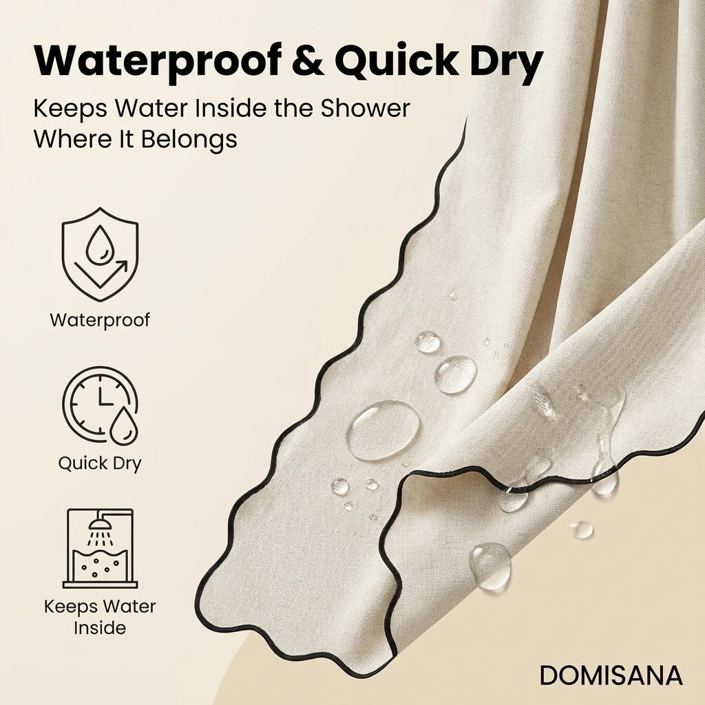 Scalloped Linen Bathroom Shower Curtain