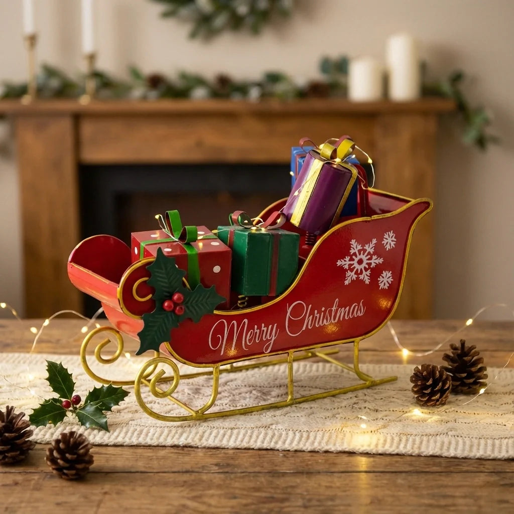 Christmas Iron Figurine Ornament Sledge With Lights