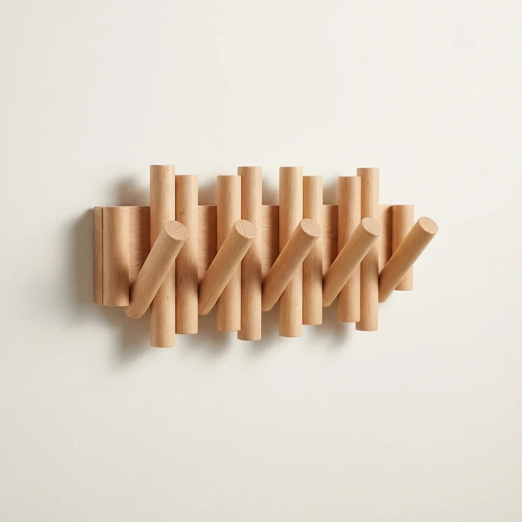 Picket Wooden Flip Wall Hooks 5 Hooks